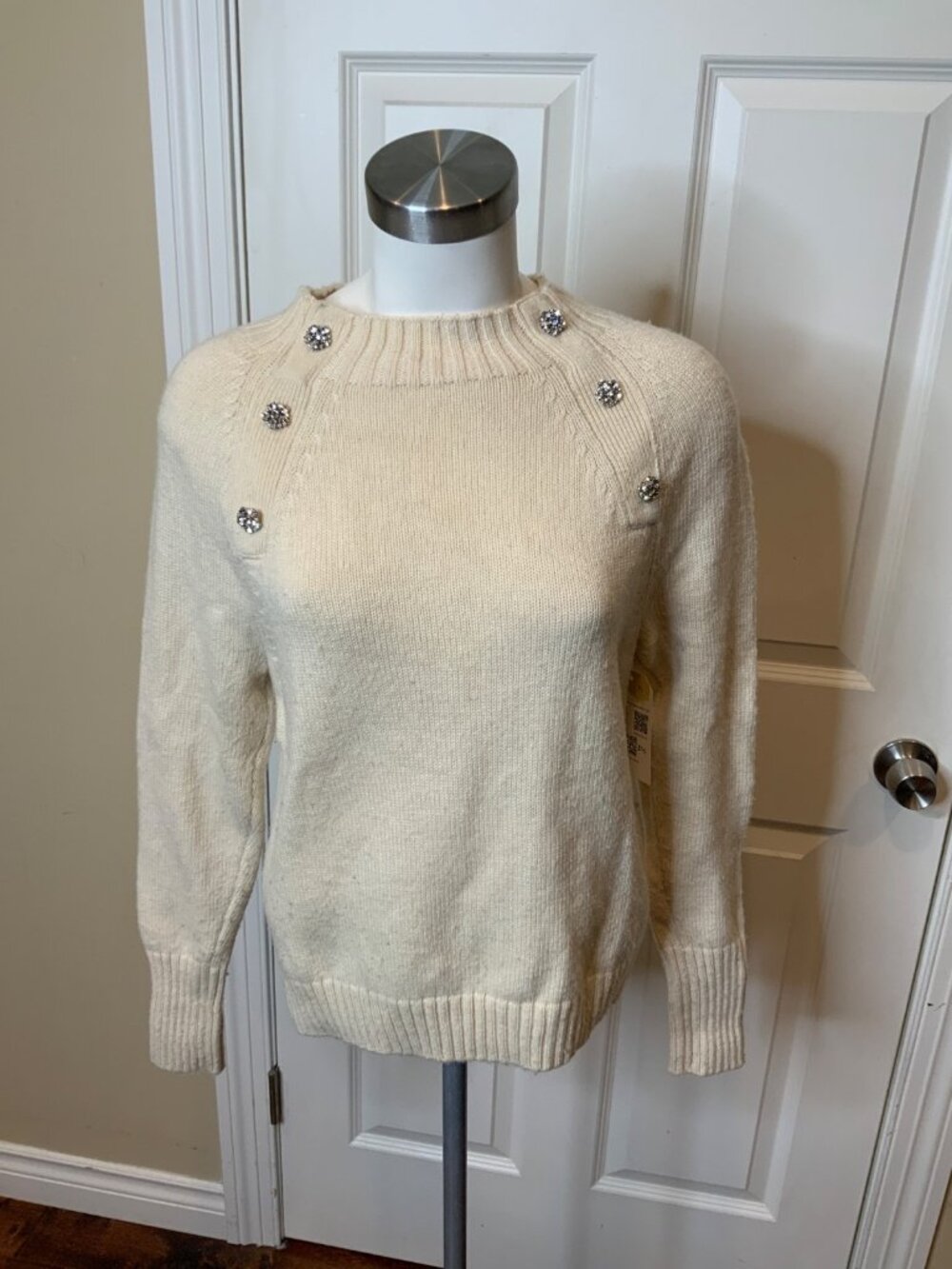 J. Crew Cream Wool Blend Sweater W/ Jewel Embellishment, Size S